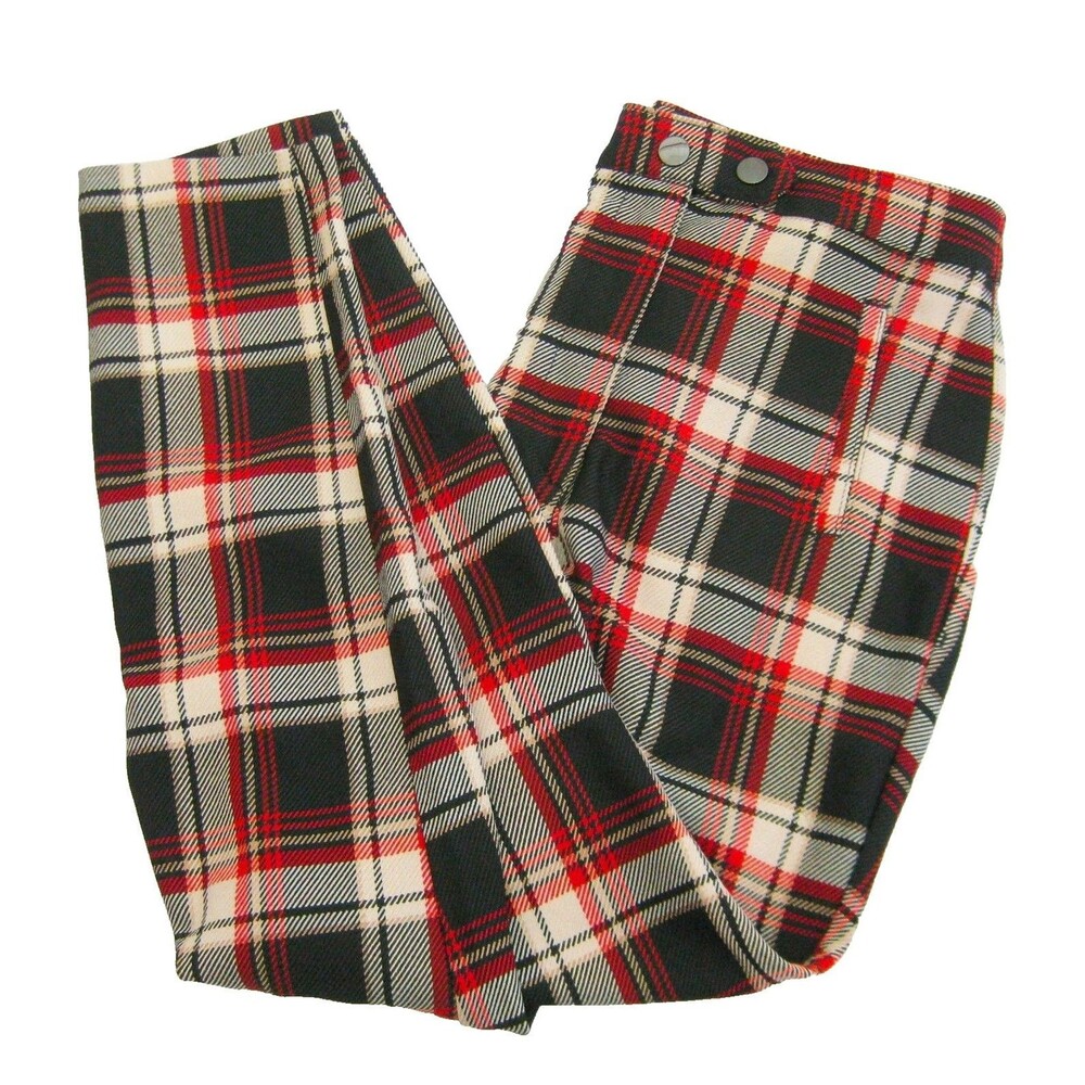 H&M Women's (Size 4P) Red Plaid Flat Front Chino Fashion Pants Zip Fly Snaps